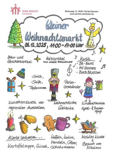 Plakat mit vielen kleinen Symbolen eines Weihnachtsmarktes