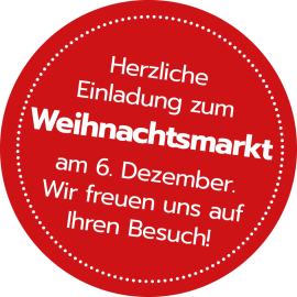 Roter Kreis mit Einladungstext zum Weihnachtsmarkt